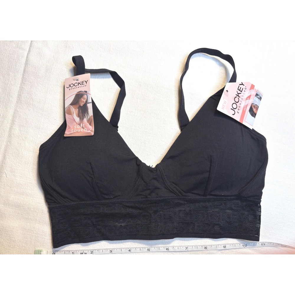 Jockey Generation Soft Touch Bralette Womens S Black NEW Wireless Logo Mesh Band